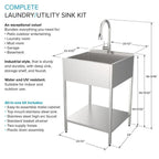 Évier de buanderie et support de lavage en acier inoxydable de 24 po L x 22 po P x 35 po H
