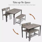 Ensemble table à manger 4 pièces Costway, bureau rustique, 2 chaises et banc avec étagère de rangement