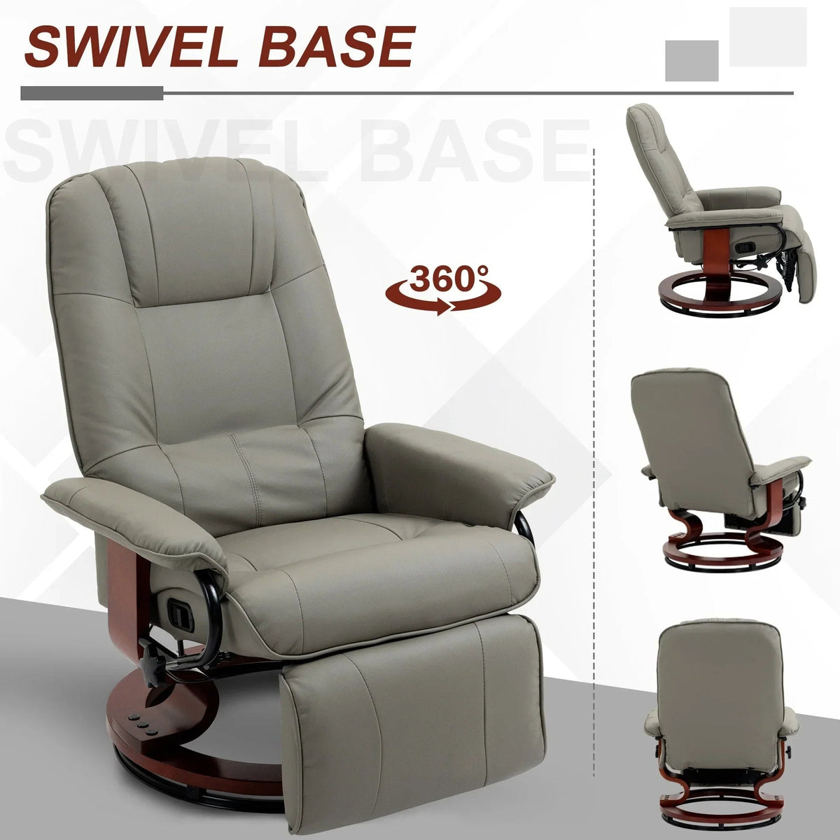 Fauteuil inclinable HomCom en similicuir avec base pivotante manuelle réglable et repose-pieds confortable et relaxant