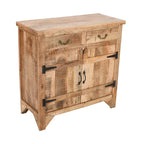 Console de meuble en bois de manguier artisanal de style rustique, 39 pouces, à 2 tiroirs et 2 portes, brun rustique