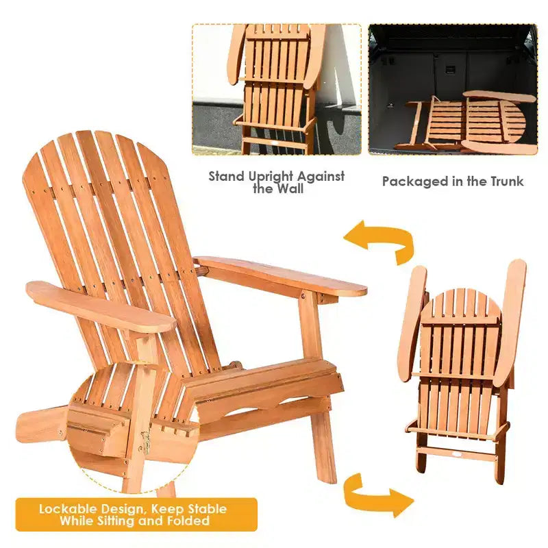 Lot de 4 chaises Adirondack pliables Costway en bois d'eucalyptus, naturel