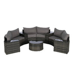 Ensemble de canapé modulaire d'extérieur semi-circulaire 11 pièces avec table basse en verre trempé et 4 tables d'appoint