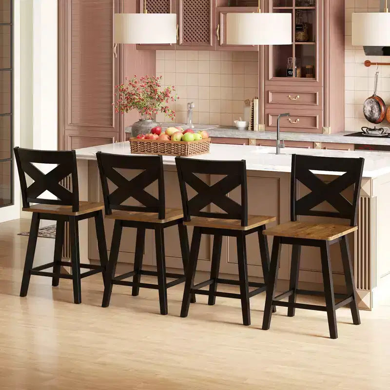 Lot de 4 tabourets de bar pivotants Costway 24" avec dossier, large assise et repose-pieds pour îlot de cuisine