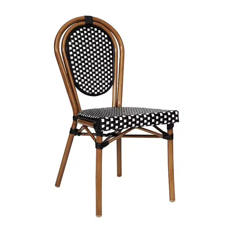 Chaise empilable de bistrot Thonet commerciale intérieure/extérieure Flash Furniture Lourdes, rotin synthétique et cadre en aluminium