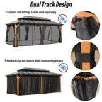 Tonnelle EROMMY à toit rigide, pergola extérieure avec double toit, moustiquaire et rideaux, auvent robuste pour patio, jardin, fête au bord de la piscine
