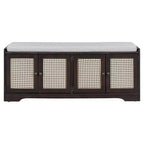 Banc de rangement rustique en bois Whisen, banc à chaussures d'entrée avec coussin amovible, étagères réglables