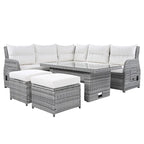 Ensemble de canapé d’angle modulable en rotin d’extérieur avec table réglable et fauteuils inclinables
