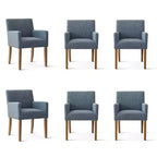 Lot de 6 chaises de salle à manger capitonnées avec accoudoirs, fauteuils modernes en lin avec pieds en bois, chaises d'appoint pour salle à manger, salon – Panipeachy