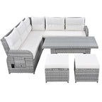 Ensemble de canapé d’angle modulable en rotin d’extérieur avec table réglable et fauteuils inclinables
