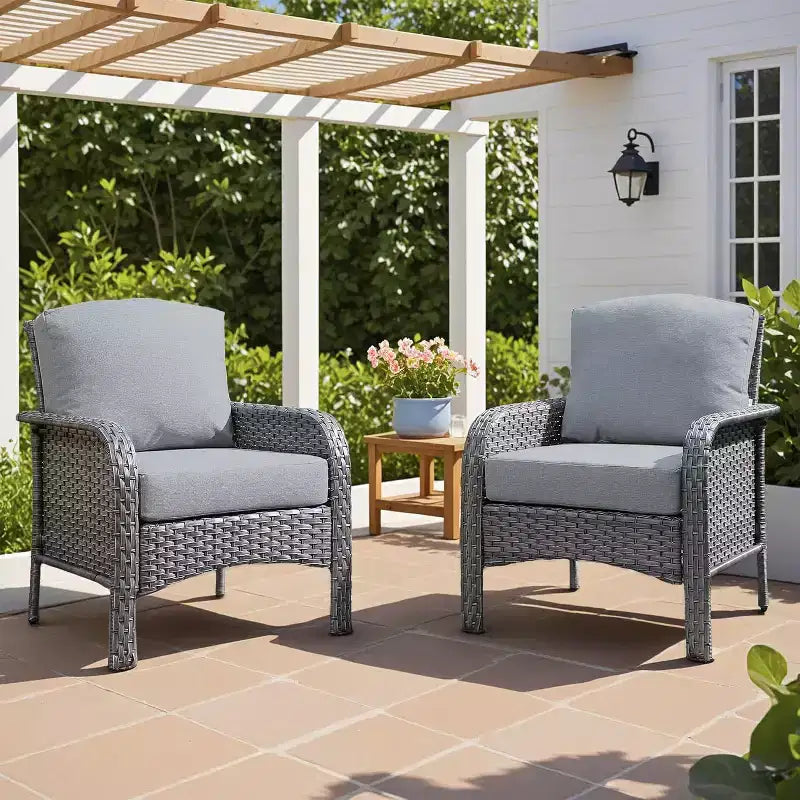 HOMLUX Lot de 2 chaises de patio en osier, ensemble de chaises d'extérieur tout temps à dossier haut en rotin