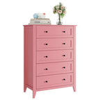 Commode à 5 tiroirs de 108 cm de haut pour chambre à coucher, armoire de rangement en bois avec tiroirs de 30 cm de profondeur et poignées en métal doré, idéale pour l'entrée ou le couloir