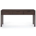 Console en bois massif de 152 cm avec 3 tiroirs, style contemporain, coloris noyer chaud