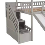 Lit mezzanine jumeau avec toboggan et escalier, lit mezzanine avec tiroirs de rangement, lit mezzanine cabane en bois pour enfants et tout-petits