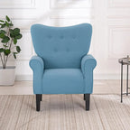 Fauteuil d'appoint moderne Erommy, fauteuil à dossier haut, canapé simple en tissu rembourré avec boutons et pieds en bois pour salon