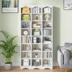 VECELO Armoire de salle de bain étroite de 180 cm de haut, en bois massif, 8 étagères, meuble de rangement autonome