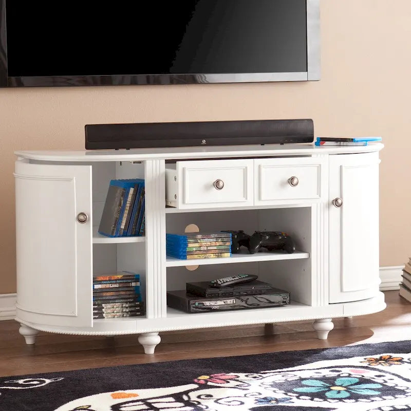 Meuble TV moderne style ferme SEI Furniture Wells, blanc, pour téléviseurs jusqu'à 46 pouces