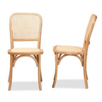 Ensemble de 2 chaises de salle à manger Neah en rotin tressé et bois, style Mid-Century Modern