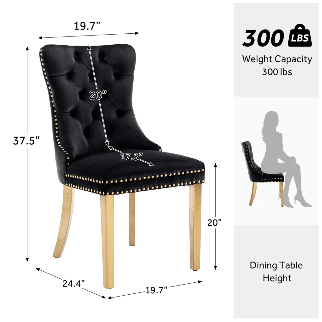 Lot de 6 chaises de salle à manger rembourrées et capitonnées en velours avec pieds en bois massif