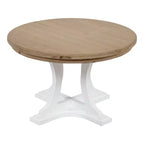 Table basse ronde en bois, marron rustique et blanc, piètement entrecroisé