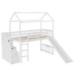 Lit mezzanine jumeau avec toboggan et escalier, lit mezzanine avec tiroirs de rangement, lit mezzanine cabane en bois pour enfants et tout-petits