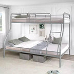 Lit superposé entièrement métallique avec conception de sécurité à faible hauteur, barrières de sécurité, échelle inclinée et rangement sous le lit