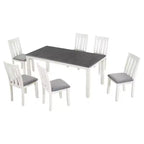 Ensemble de salle à manger extensible de style ferme pour 6 personnes, table rectangulaire et 6 chaises rembourrées