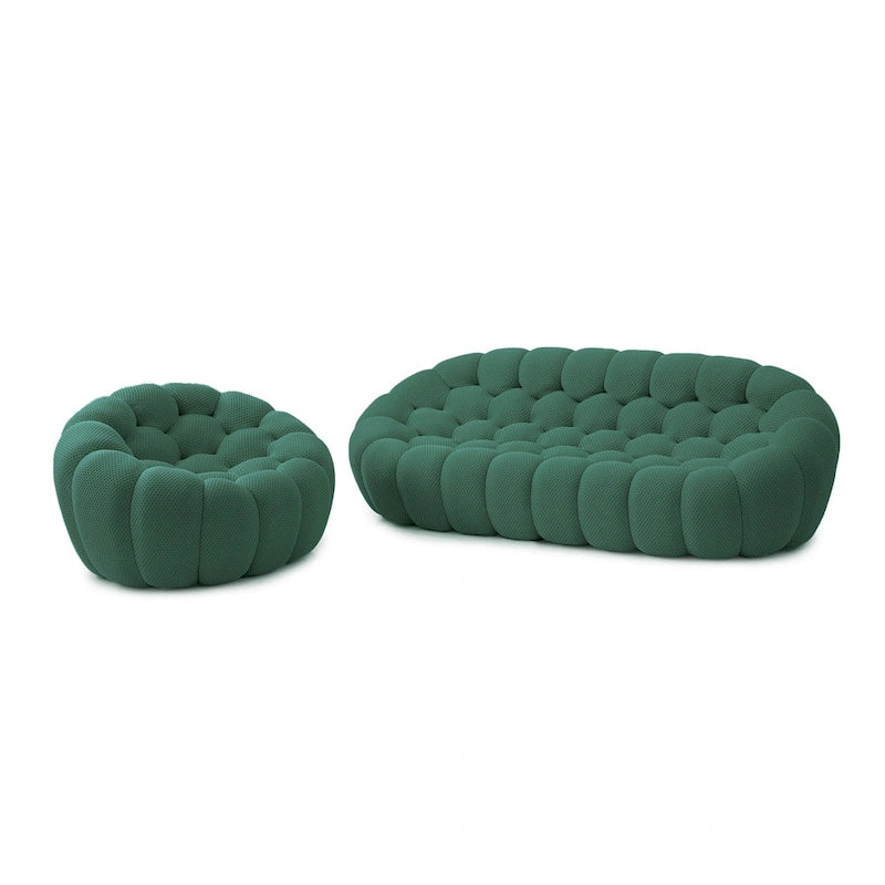 2 PIÈCES Canapé bulle rembourré en tissu nid d’abeille 3D, canapé bulle 3 places et fauteuil individuel pour salon