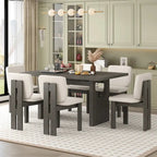 Ensemble de salle à manger transitionnel 7 pièces en bois avec table rectangulaire et 6 chaises