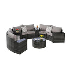Ensemble de canapé modulaire d'extérieur semi-circulaire 11 pièces avec table basse en verre trempé et 4 tables d'appoint