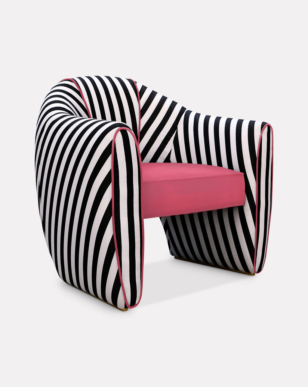 Fauteuil sculptural en satin et velours rayé