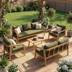 Christopher Knight Home Sunny Salon de jardin moderne 5 pièces en acacia avec table rectangulaire à lattes et 7 places
