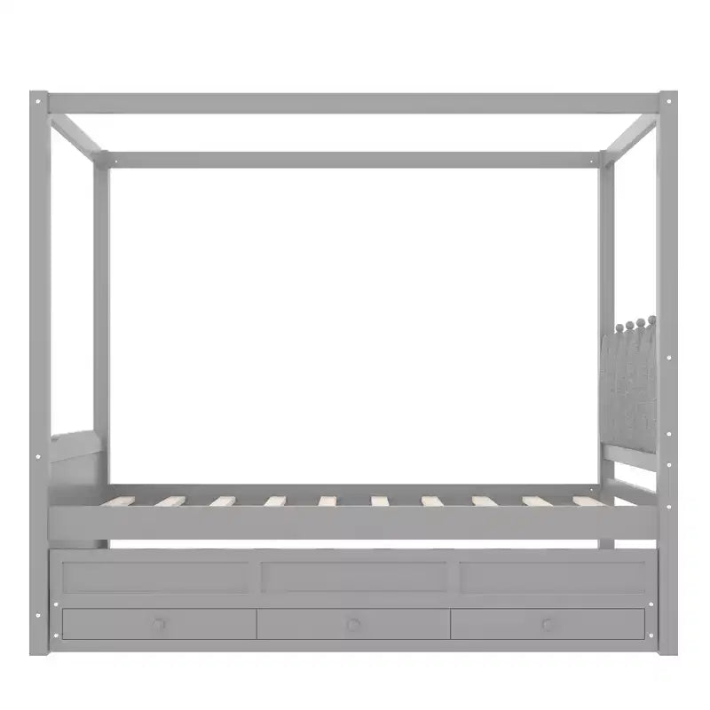 Lit plateforme double/grand format avec lit gigogne, lit à baldaquin en bois de princesse avec 3 tiroirs, lit de rangement avec tête de lit capitonnée pour chambre à coucher