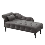 Chaise longue moderne de 154 cm avec revêtement en velours, boutons capitonnés, pieds en bois massif et clous de tapissier