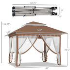 Outsunny 12 x 12 Tonnelle escamotable Pare-soleil Tente instantanée pliable avec filet latéral en maille, Hauteur réglable sur 3 niveaux