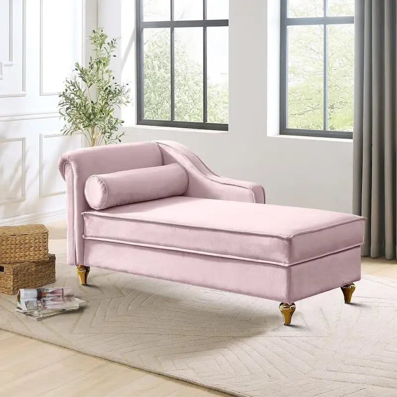 Fauteuil méridienne de rangement élégant français en velours avec coussin