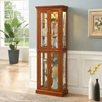 Vitrine, meuble vitrine avec 6 étagères réglables et portes en verre trempé, meuble haut pour salon, chambre à coucher