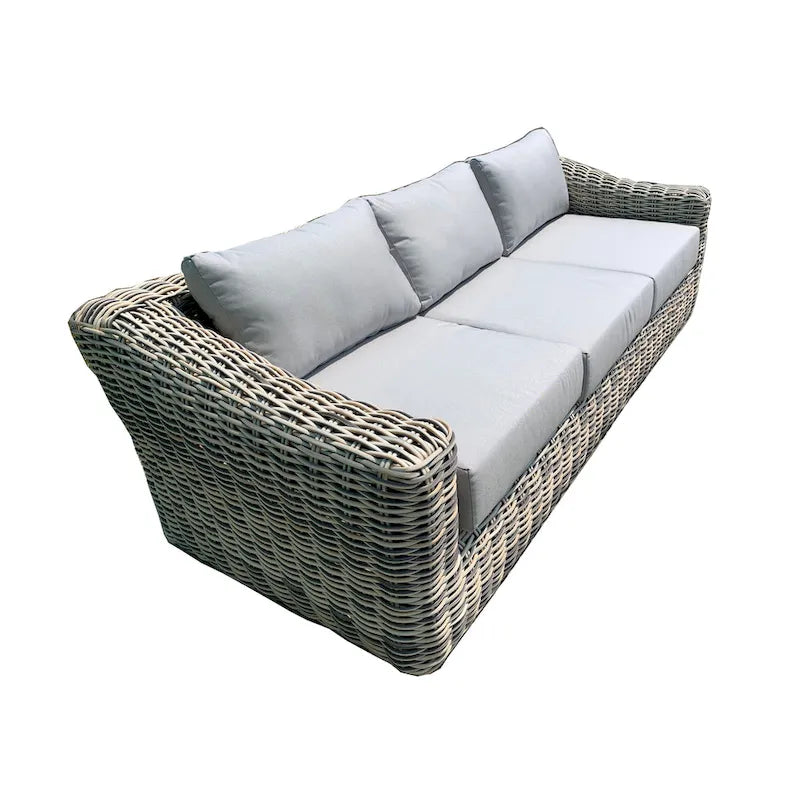 Canapé de jardin Teva Hawaii en osier tricolore gris/blanc cassé/beige avec coussin