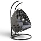 LeisureMod Fauteuil suspendu œuf 2 places avec support - Balançoire / hamac de patio en rotin osier pour extérieur/intérieur avec coussins