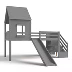 Lit mezzanine simple avec 3 tiroirs et escalier de rangement, structure cabane en bois avec toboggan et bureau amovible