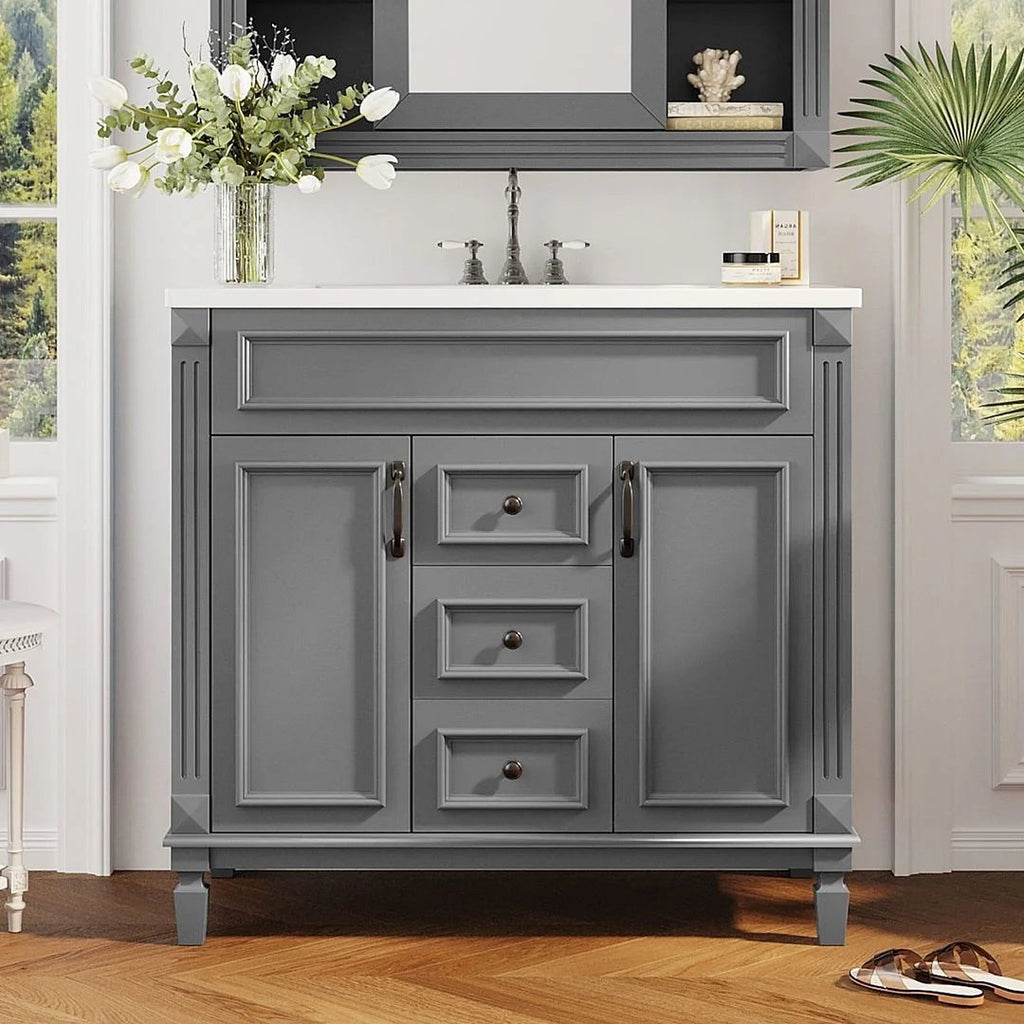 Meuble-lavabo moderne de 36 po avec vasque et armoire à miroir, 2 portes et 2 tiroirs