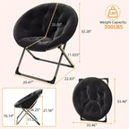 Fauteuil soucoupe, fauteuil moelleux en fausse fourrure, fauteuil lune avec structure métallique pliable, siège d'appoint floral