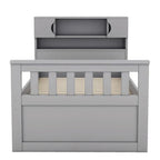 Lit plateforme capitaine double/grand avec 4 tiroirs et étagères de rangement, cadre de lit en bois massif avec tête de lit bibliothèque de rangement
