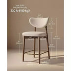 VASAGLE Tabourets de Bar en Bois, Lot de 2, Tabourets de Comptoir Rembourrés avec Pieds en Bois Massif, Dossier Ergonomique, Tissu Aspect Lin, Cappuccino