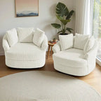 Lot de 2 fauteuils pivotants ronds surdimensionnés en velours côtelé moelleux de 43 po de large avec oreillers