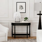 Table console avec plateau en marbre – Brun clair / Gris / Noir délavé, demi-lune, montage par une personne