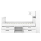 Lit plateforme capitaine double/grand avec 4 tiroirs et étagères de rangement, cadre de lit en bois massif avec tête de lit bibliothèque de rangement