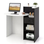 Costway Comptoir de Réception Bureau de Caisse avec Étagère Ouverte et Tiroir Verrouillable Blanc/Marron/Noir