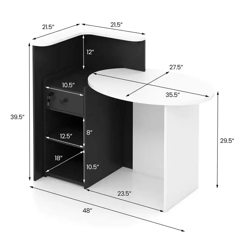 Costway Comptoir de Réception Bureau de Caisse avec Étagère Ouverte et Tiroir Verrouillable Blanc/Marron/Noir