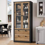 Vaisselier de cuisine de ferme avec portes vitrées, Armoire de rangement de 183 cm avec tiroirs et étagères réglables pour salle à manger, salle de bain, salon