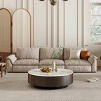 Table basse ronde moderne de 35 en faux marbre, plateau en pierre frittée blanche brillante, table de style milieu du siècle avec tiroir en bois massif